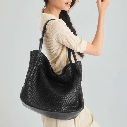 Los Feliz Large Tote Bag in Woven Black Leather