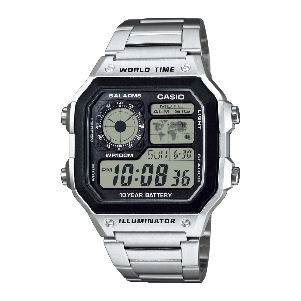 AE1200WHD-1A | Stainless Steel Band World Time Watch - Casio