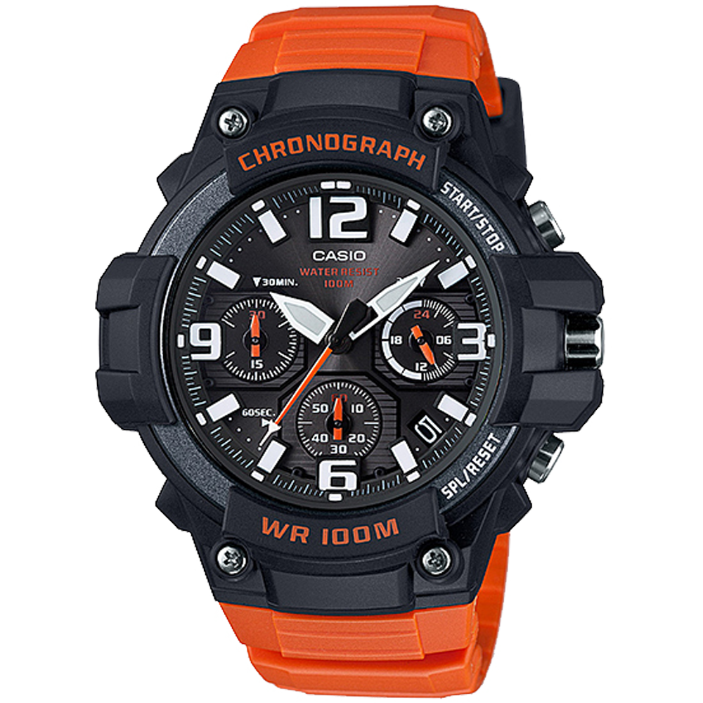 MCW100H-4AV | Black and Orange Men's Analog Watch - Casio
