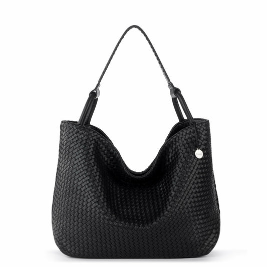 Los Feliz Large Tote Bag in Woven Black Leather