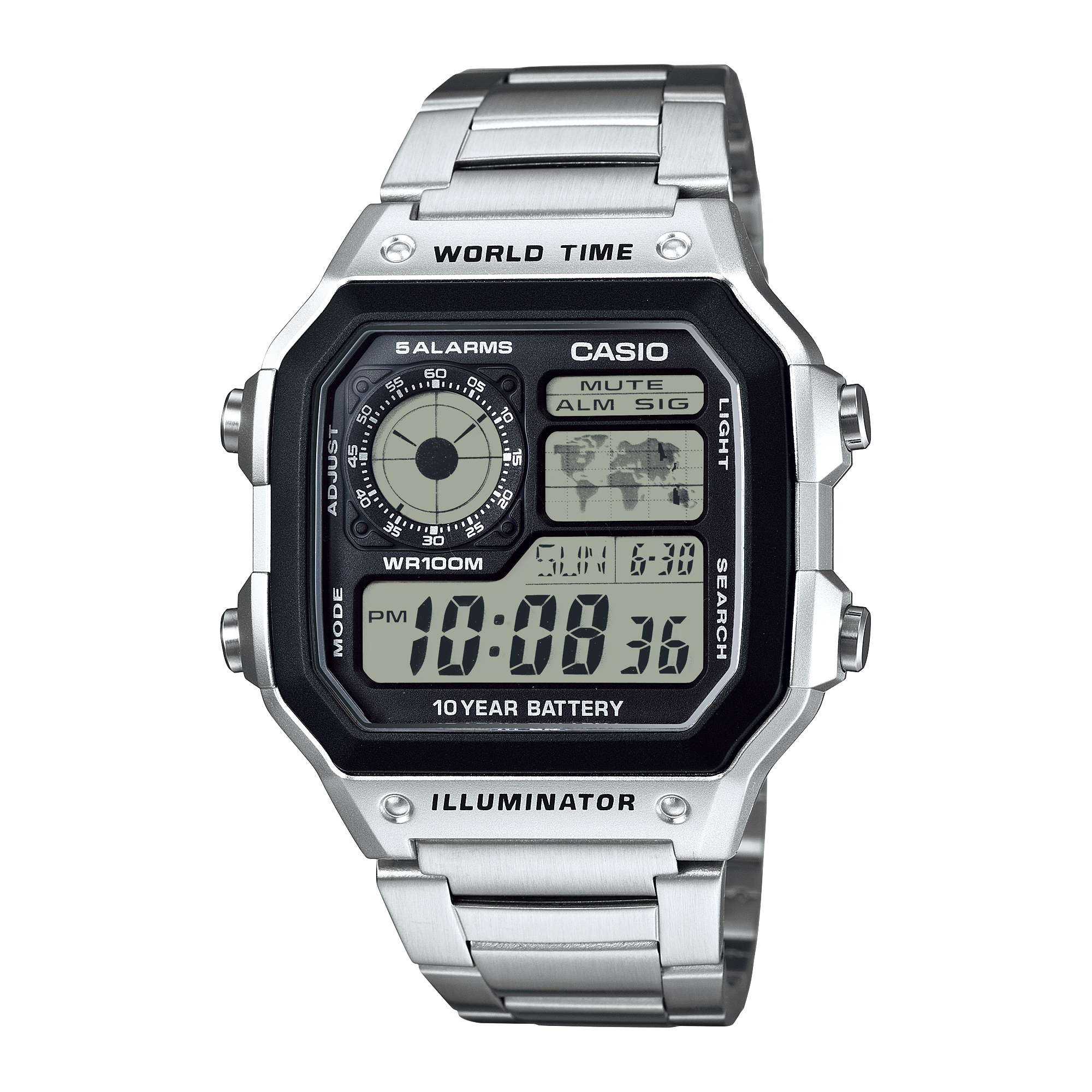 AE1200WHD-1A | Stainless Steel Band World Time Watch - Casio