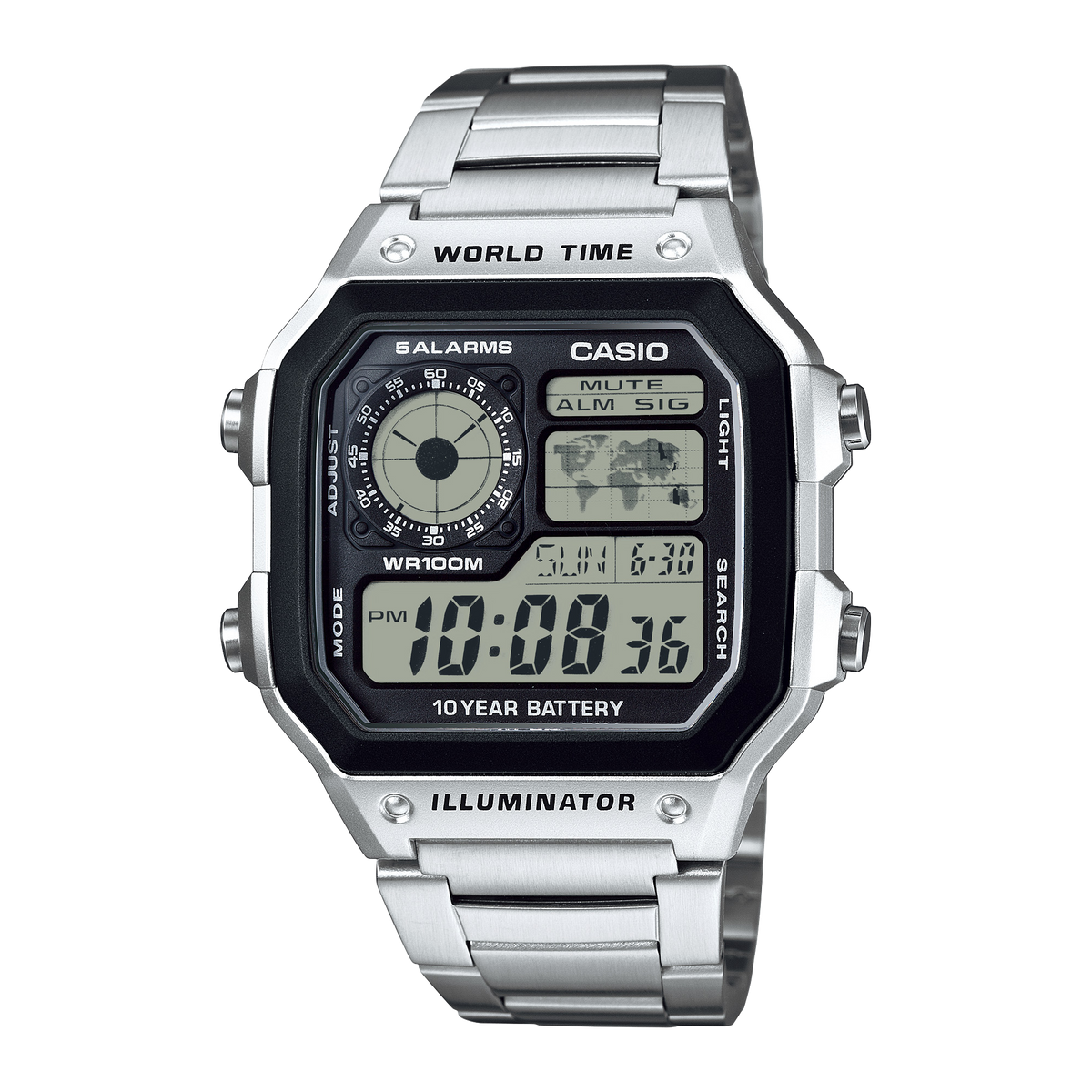AE1200WHD-1A | Stainless Steel Band World Time Watch - Casio