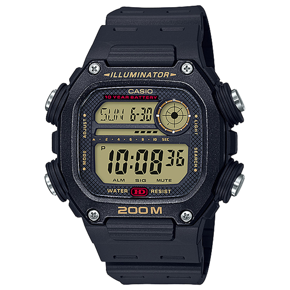 DW291H-9AV | Black with Gold Digital Watch - Casio