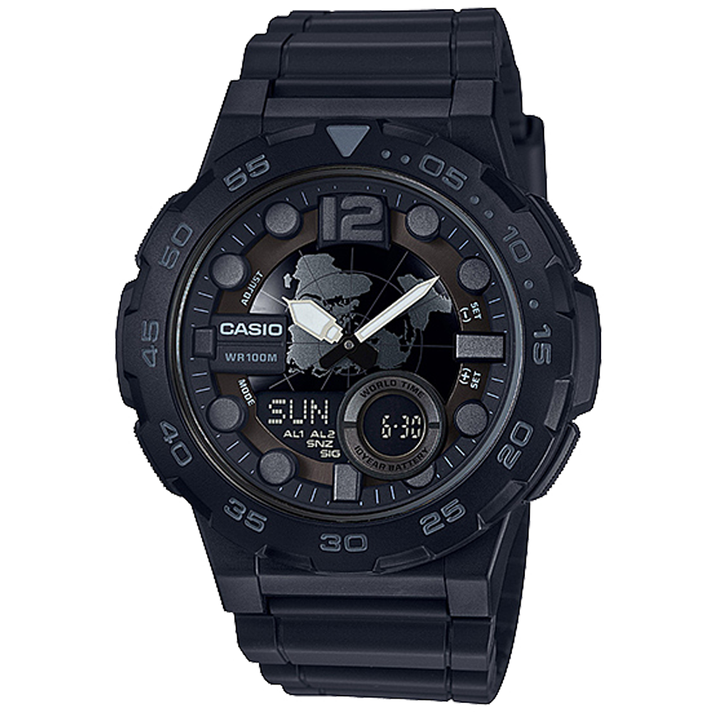 AEQ100W-1BV | Analog-Digital All Black Watch - Casio
