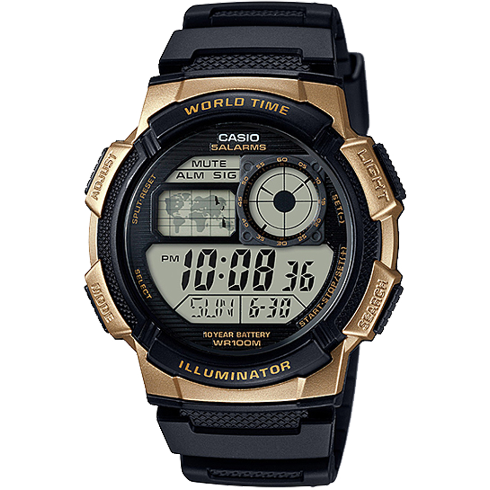AE1000W-1A3V | Illuminator Black and Gold Digital Watch - Casio