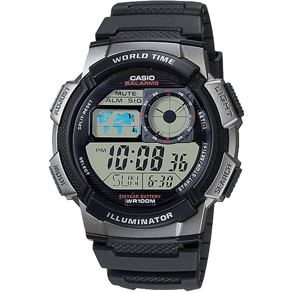 AE1000W-1BV | Illuminator Black and Silver Digital Watch - Casio