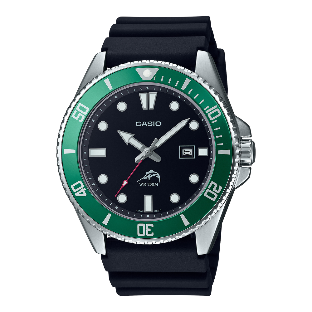 MDV106B-1A3V | Black and Green Men's Analog Watch - Casio