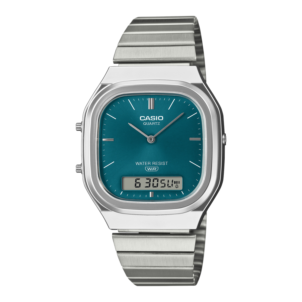 AQ240E-3A | Vintage Analog-Digital Watch, Blue-Green Dial - Casio