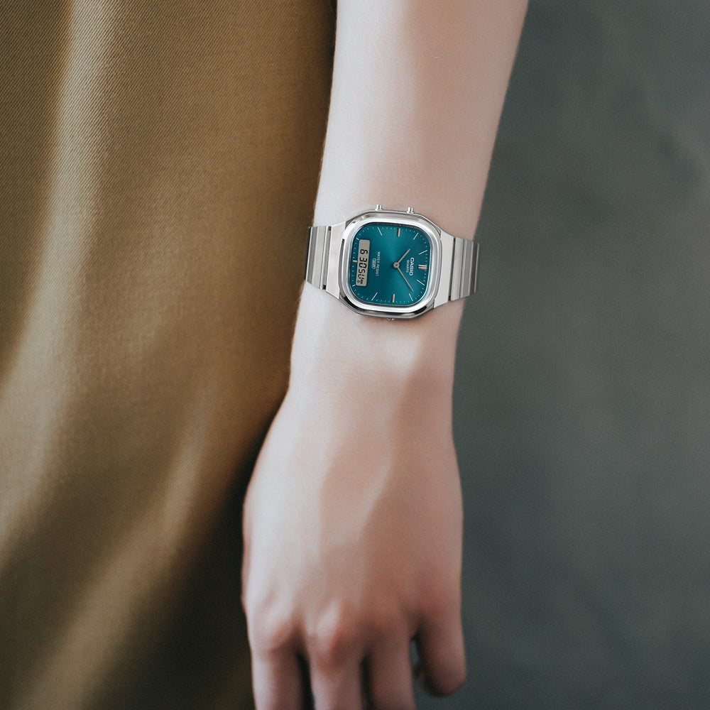 AQ240E-3A | Vintage Analog-Digital Watch, Blue-Green Dial - Casio