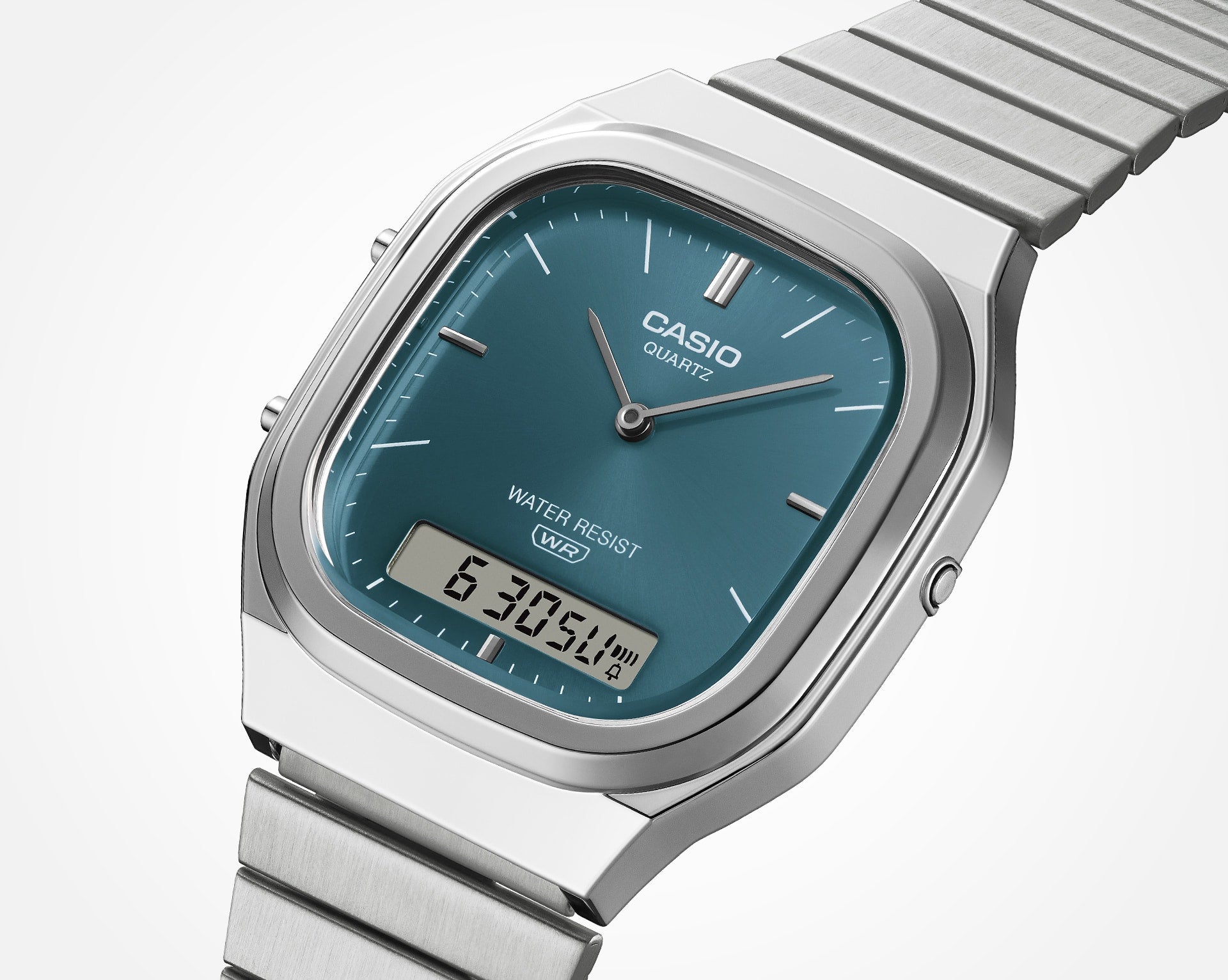 AQ240E-3A | Vintage Analog-Digital Watch, Blue-Green Dial - Casio