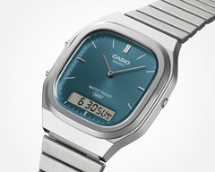 AQ240E-3A | Vintage Analog-Digital Watch, Blue-Green Dial - Casio