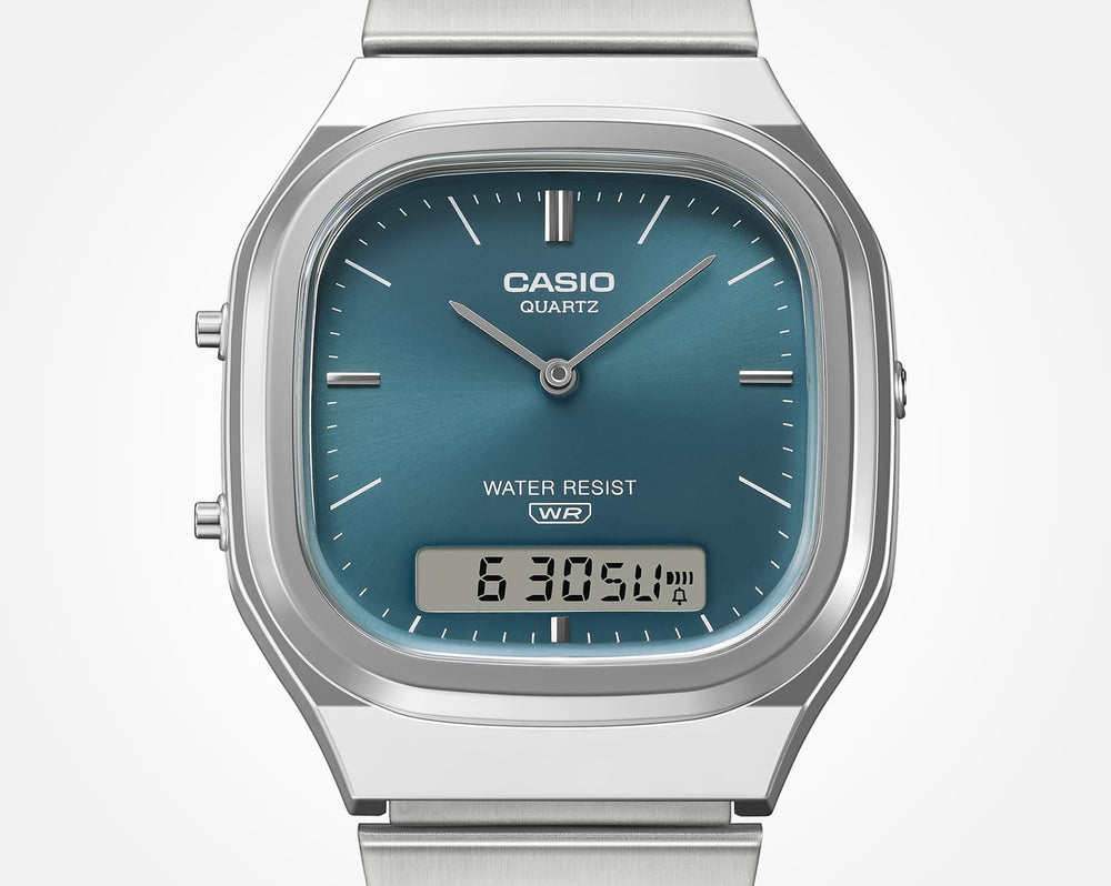AQ240E-3A | Vintage Analog-Digital Watch, Blue-Green Dial - Casio