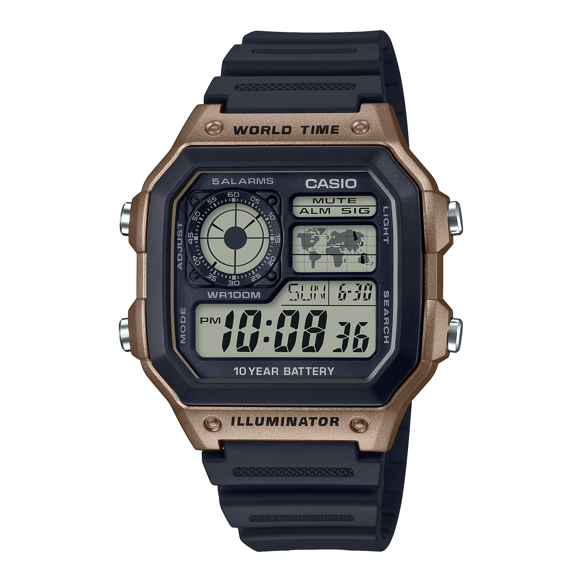 AE1200WH-5AV | Illuminator Black and Brown Digital Watch - Casio