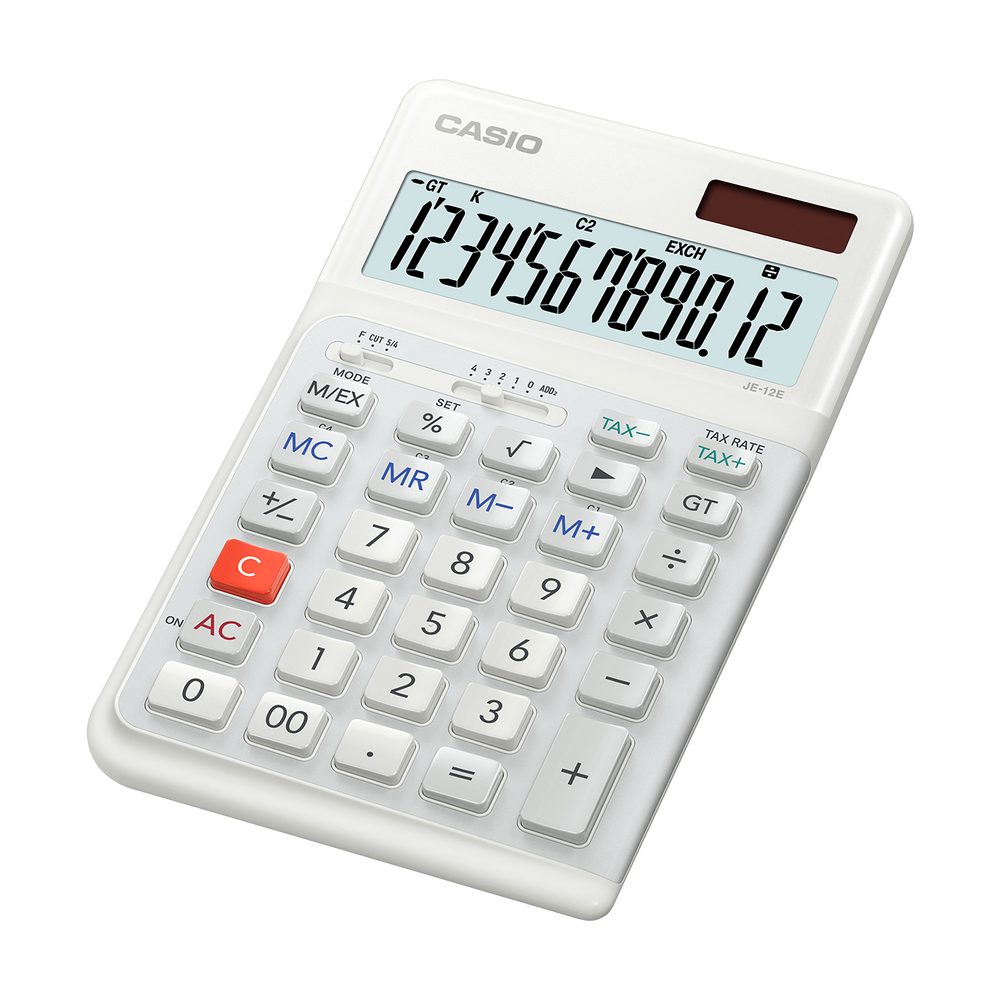 JE-12E-WE Compact Ergonomic Calculator - Casio