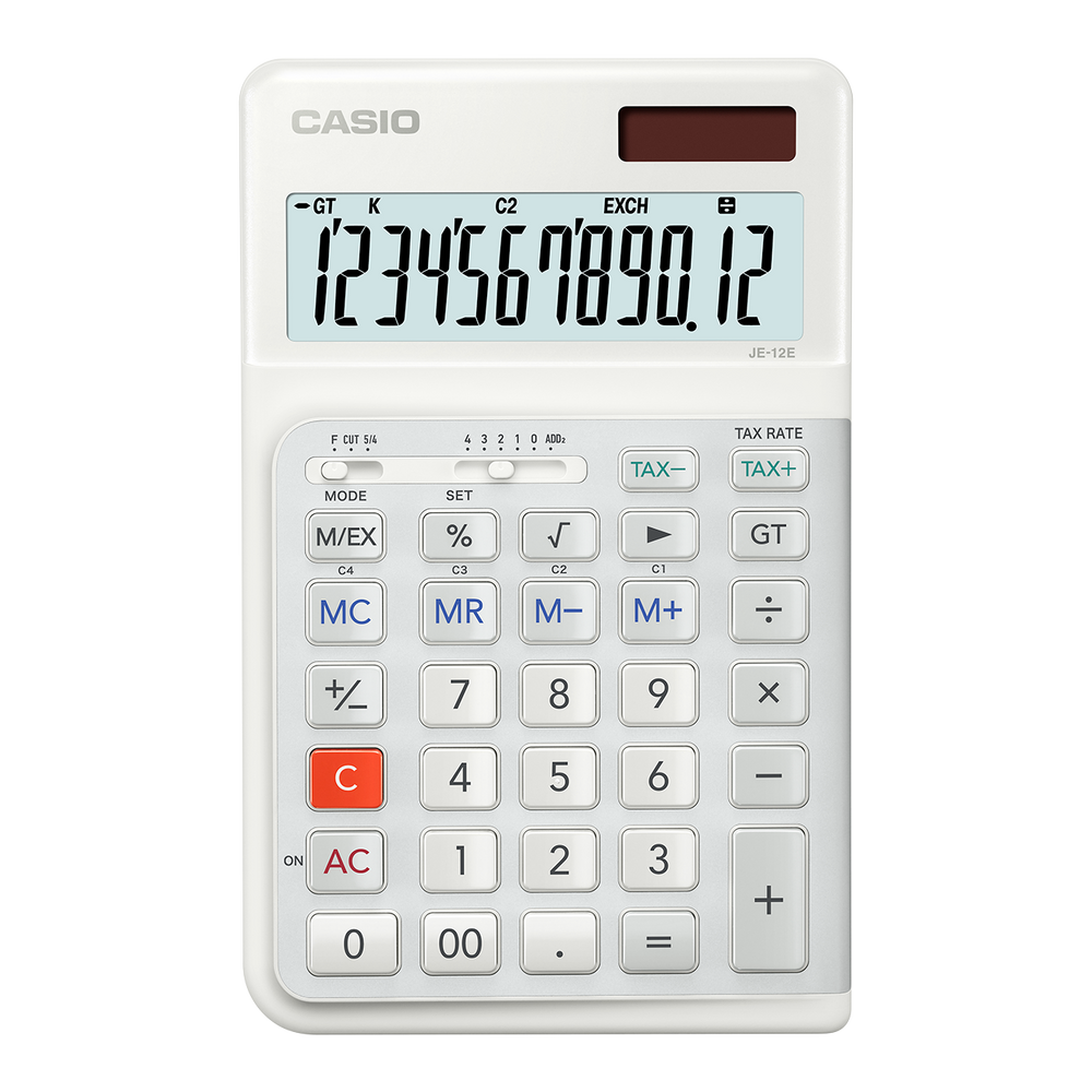 JE-12E-WE Compact Ergonomic Calculator - Casio
