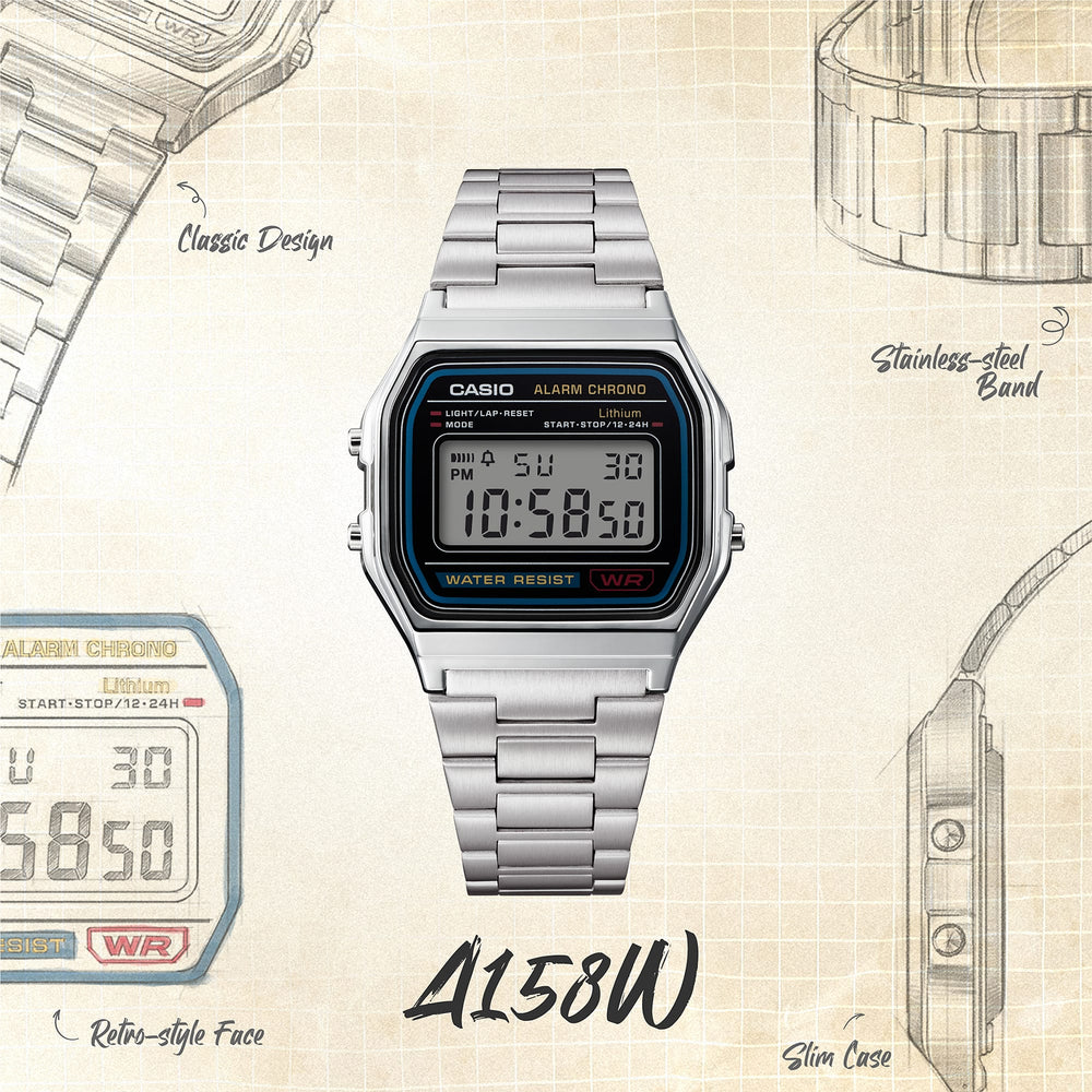 A158WA-1 | Casio Vintage Watch in Silver Metal | Casio - Casio